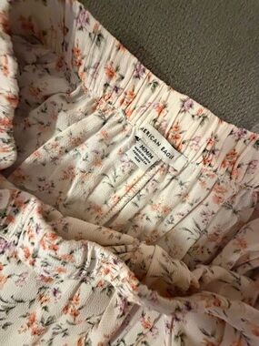 American Eagle Outfitters Cream Floral Smocked A-Line Skirt